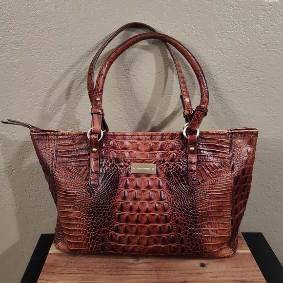 Medium Asher Pecan Melbourne Crocodile Embossed Leather Tote - Picture 1 of 10